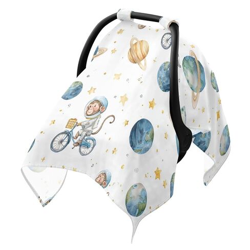 Planet and Star Space Monkey Car Seat Cover Baby, Carseat Canopy Cover for Girl Boy, Breathable Baby Carrier Cover Stroller Sun Shade Universal Fit Breastfeeding Cover in Kuwait