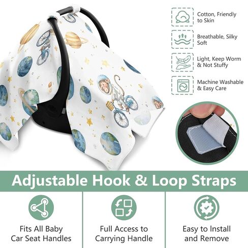 Planet and Star Space Monkey Car Seat Cover Baby, Carseat Canopy Cover for Girl Boy, Breathable Baby Carrier Cover Stroller Sun Shade Universal Fit Breastfeeding Cover in Kuwait