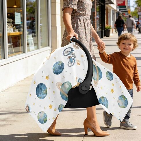 Planet and Star Space Monkey Car Seat Cover Baby, Carseat Canopy Cover for Girl Boy, Breathable Baby Carrier Cover Stroller Sun Shade Universal Fit Breastfeeding Cover in Kuwait