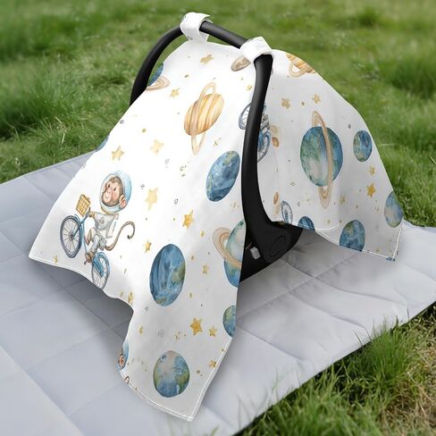 Planet and Star Space Monkey Car Seat Cover Baby, Carseat Canopy Cover for Girl Boy, Breathable Baby Carrier Cover Stroller Sun Shade Universal Fit Breastfeeding Cover in Kuwait