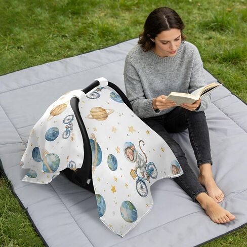 Planet and Star Space Monkey Car Seat Cover Baby, Carseat Canopy Cover for Girl Boy, Breathable Baby Carrier Cover Stroller Sun Shade Universal Fit Breastfeeding Cover in Kuwait