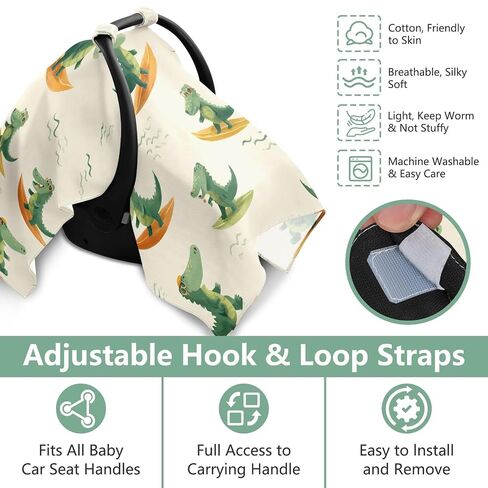 Funny Green Crocodile Car Seat Cover Baby, Carseat Canopy Cover for Girl Boy, Breathable Baby Carrier Cover Stroller Sun Shade Universal Fit Breastfeeding Cover in Kuwait