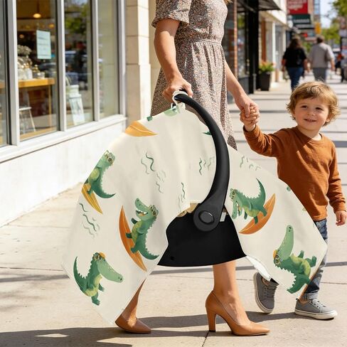 Funny Green Crocodile Car Seat Cover Baby, Carseat Canopy Cover for Girl Boy, Breathable Baby Carrier Cover Stroller Sun Shade Universal Fit Breastfeeding Cover in Kuwait