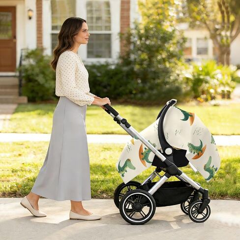 Funny Green Crocodile Car Seat Cover Baby, Carseat Canopy Cover for Girl Boy, Breathable Baby Carrier Cover Stroller Sun Shade Universal Fit Breastfeeding Cover in Kuwait