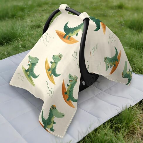 Funny Green Crocodile Car Seat Cover Baby, Carseat Canopy Cover for Girl Boy, Breathable Baby Carrier Cover Stroller Sun Shade Universal Fit Breastfeeding Cover in Kuwait