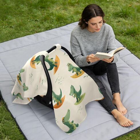 Funny Green Crocodile Car Seat Cover Baby, Carseat Canopy Cover for Girl Boy, Breathable Baby Carrier Cover Stroller Sun Shade Universal Fit Breastfeeding Cover in Kuwait