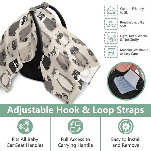 Cartoon Animal Raccoon Car Seat Cover Baby, Carseat Canopy Cover for Girl Boy, Breathable Baby Carrier Cover Stroller Sun Shade Universal Fit Breastfeeding Cover in Kuwait
