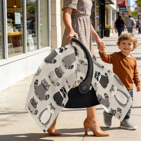 Cartoon Animal Raccoon Car Seat Cover Baby, Carseat Canopy Cover for Girl Boy, Breathable Baby Carrier Cover Stroller Sun Shade Universal Fit Breastfeeding Cover in Kuwait