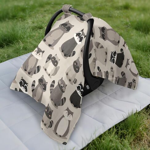 Cartoon Animal Raccoon Car Seat Cover Baby, Carseat Canopy Cover for Girl Boy, Breathable Baby Carrier Cover Stroller Sun Shade Universal Fit Breastfeeding Cover in Kuwait