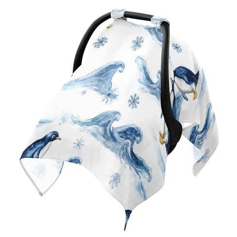 Penguins Ocean Wave Snowflake Car Seat Cover Baby, Carseat Canopy Cover for Girl Boy, Breathable Baby Carrier Cover Stroller Sun Shade Universal Fit Breastfeeding Cover in Kuwait