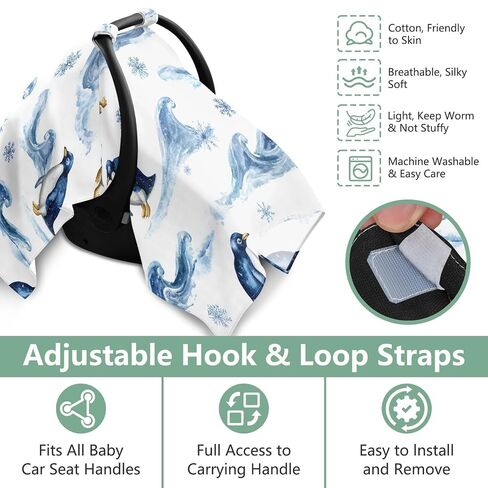 Penguins Ocean Wave Snowflake Car Seat Cover Baby, Carseat Canopy Cover for Girl Boy, Breathable Baby Carrier Cover Stroller Sun Shade Universal Fit Breastfeeding Cover in Kuwait