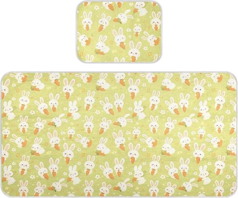 Green Cute Rabbits Cartoon Cooling Baby Crib Mattress Protector 28" x 52" Ultra Soft Mattress Pads for Kids, Adult in Kuwait