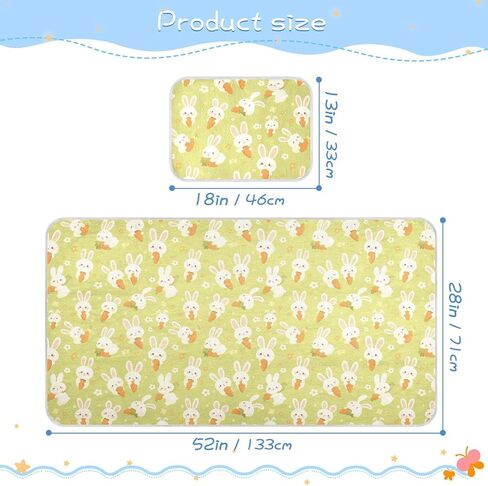 Green Cute Rabbits Cartoon Cooling Baby Crib Mattress Protector 28" x 52" Ultra Soft Mattress Pads for Kids, Adult in Kuwait