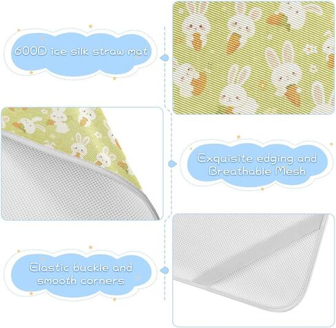 Green Cute Rabbits Cartoon Cooling Baby Crib Mattress Protector 28" x 52" Ultra Soft Mattress Pads for Kids, Adult in Kuwait