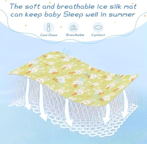 Green Cute Rabbits Cartoon Cooling Baby Crib Mattress Protector 28" x 52" Ultra Soft Mattress Pads for Kids, Adult in Kuwait