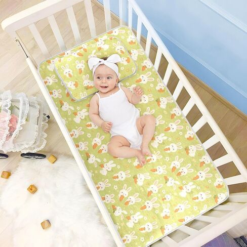 Green Cute Rabbits Cartoon Cooling Baby Crib Mattress Protector 28" x 52" Ultra Soft Mattress Pads for Kids, Adult in Kuwait