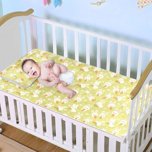 Green Cute Rabbits Cartoon Cooling Baby Crib Mattress Protector 28" x 52" Ultra Soft Mattress Pads for Kids, Adult in Kuwait