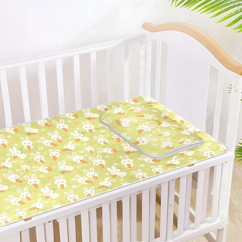 Green Cute Rabbits Cartoon Cooling Baby Crib Mattress Protector 28" x 52" Ultra Soft Mattress Pads for Kids, Adult in Kuwait