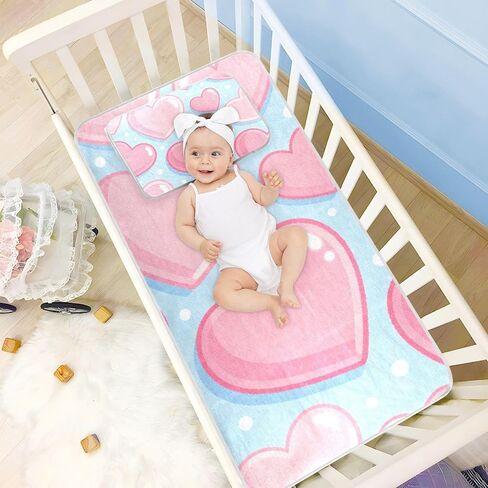 Pink Romantic Heart Cooling Baby Mattress Protector Pads 28" x 52" Reusable Mattress Protector pad for Baby&Toddler in Kuwait