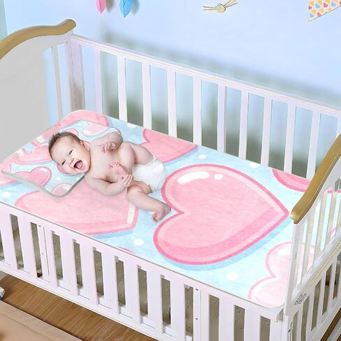 Pink Romantic Heart Cooling Baby Mattress Protector Pads 28" x 52" Reusable Mattress Protector pad for Baby&Toddler in Kuwait