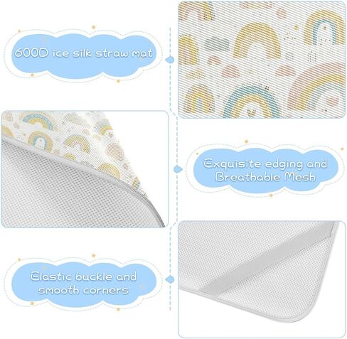 Cute Cartoon Rainbows Cooling Baby Waterproof Crib Mattress pad 28" x 52" Ultra Soft Mattress pad Cover for Kids, Adult in Kuwait
