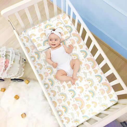 Cute Cartoon Rainbows Cooling Baby Waterproof Crib Mattress pad 28" x 52" Ultra Soft Mattress pad Cover for Kids, Adult in Kuwait