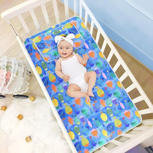 Tropical Fish Multicolor Cooling Baby Waterproof Mattress 28" x 52" Ultra Soft Pads for Kids for Kids, Adult in Kuwait