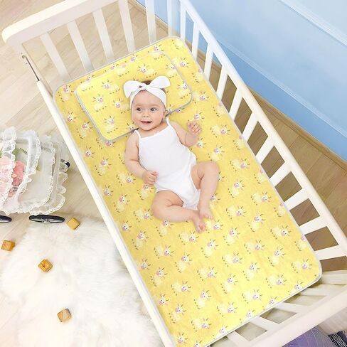 Anime Goat Pastel Yellow Cooling Baby Bed Mattress Cover 28" x 52" Ultra Soft Bed Pads for Kids, Adult in Kuwait