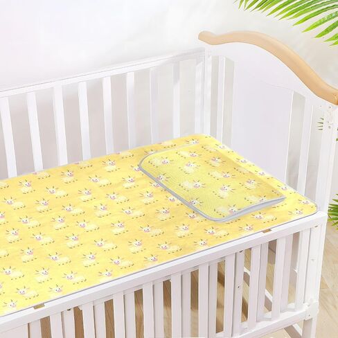 Anime Goat Pastel Yellow Cooling Baby Bed Mattress Cover 28" x 52" Ultra Soft Bed Pads for Kids, Adult in Kuwait