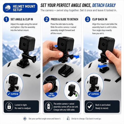 TIROL SUPPLIES Ultra Light Action Camera | 170° Wide Angle FHD 1080P | Front or Rear View Bike Camera, Loop Recording, USB Rechargeable, Two-Prong Mount for Men in Kuwait