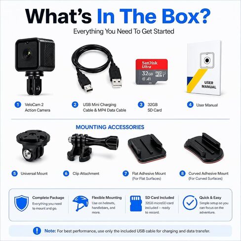 TIROL SUPPLIES Ultra Light Action Camera | 170° Wide Angle FHD 1080P | Front or Rear View Bike Camera, Loop Recording, USB Rechargeable, Two-Prong Mount for Men in Kuwait