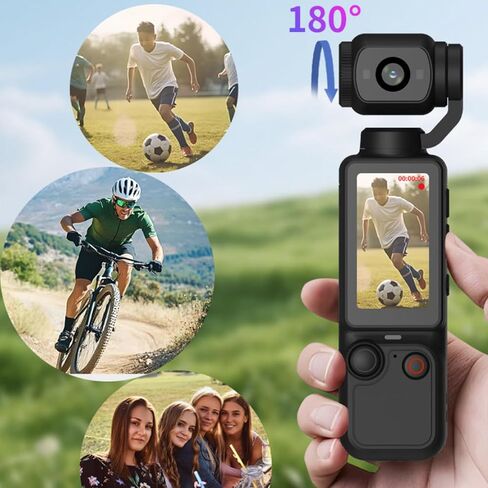 1080P Handheld Sports Camera with Rotating Lens and 32GB Storage | Pocket-sized ABS Action Camera with 180° Flexible Lens,32GB Memory,Great for Outdoor Cycling,Travel,and Vlogging in Kuwait