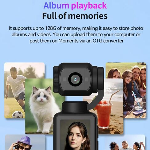 1080P Handheld Sports Camera with Rotating Lens and 32GB Storage | Pocket-sized ABS Action Camera with 180° Flexible Lens,32GB Memory,Great for Outdoor Cycling,Travel,and Vlogging in Kuwait