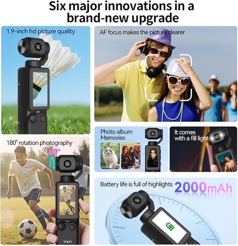 1080P Handheld Sports Camera with Rotating Lens and 32GB Storage | Pocket-sized ABS Action Camera with 180° Flexible Lens,32GB Memory,Great for Outdoor Cycling,Travel,and Vlogging in Kuwait