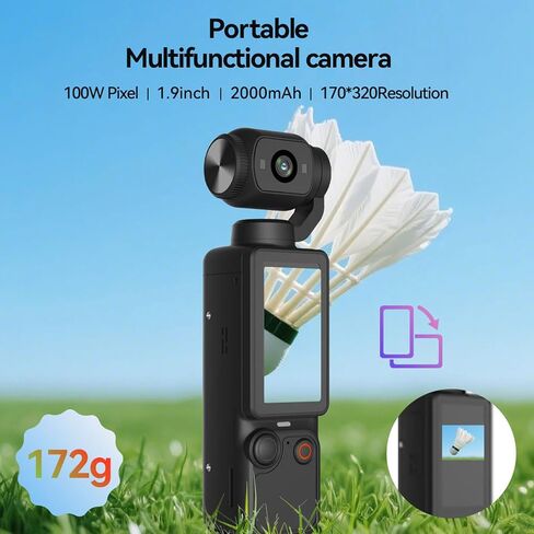 1080P Handheld Sports Camera with Rotating Lens and 32GB Storage | Pocket-sized ABS Action Camera with 180° Flexible Lens,32GB Memory,Great for Outdoor Cycling,Travel,and Vlogging in Kuwait