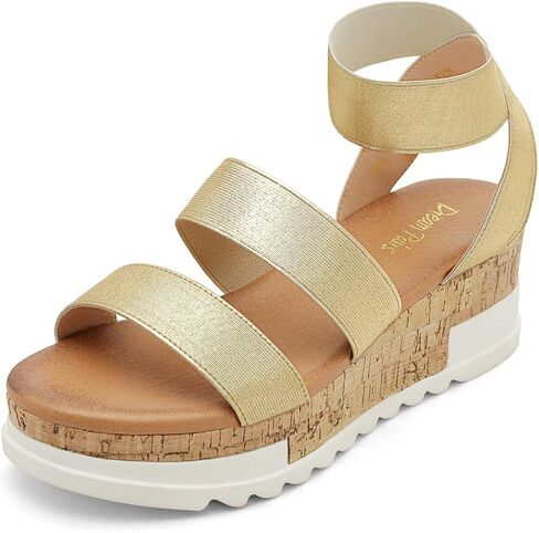 DREAM PAIRS Women's Open Toe Elastic Platform Wedge Sandals | Lightweight flatform sandals with a cushioned footbed for walking, vacations, shopping and all-day comfort in Kuwait