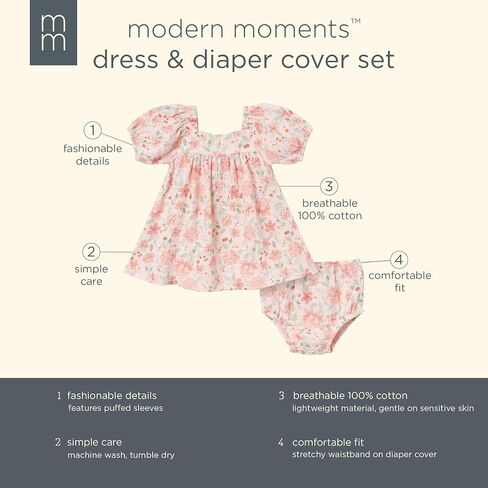 MODERNMOMENTS Baby Girls' 2-piece Puffed Sleeve Dress & Diaper Cover Set in Kuwait