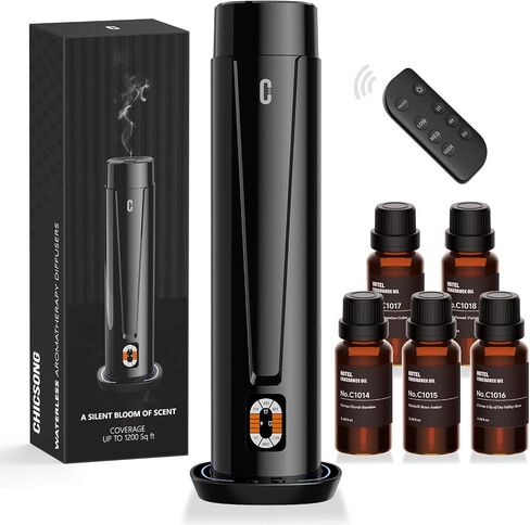 Waterless Scent Diffuser, Essential Oil Diffuser for Home, Office, Hotel | 1200 Sq Ft Coverage, Quiet Aromatherapy Diffuser with LED Light & Timer, Air Scent Diffuser Starter Kit in Kuwait