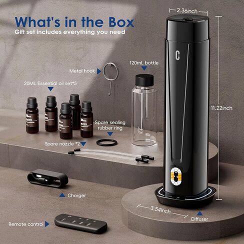 Waterless Scent Diffuser, Essential Oil Diffuser for Home, Office, Hotel | 1200 Sq Ft Coverage, Quiet Aromatherapy Diffuser with LED Light & Timer, Air Scent Diffuser Starter Kit in Kuwait