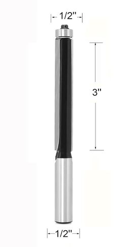 Extended Flush Trim Bit 1/2 Shank, 3" Cutting Length for Deep Template Work | Deep Flush Trimming Made Easy, 2-Flute Design, Bottom Bearing for Precise Tracking, Anti-Kickback, for Wood, Plywood & MDF in Kuwait