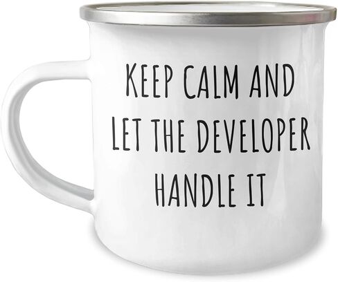 Keep Calm And Let The Developer Handle It, Funny Developer Gifts for Birthday, Camping Mug for Men and Women from Friends and Family, 12 oz Stainless Steel with Enamel Finish Permanent Printing in Kuwait