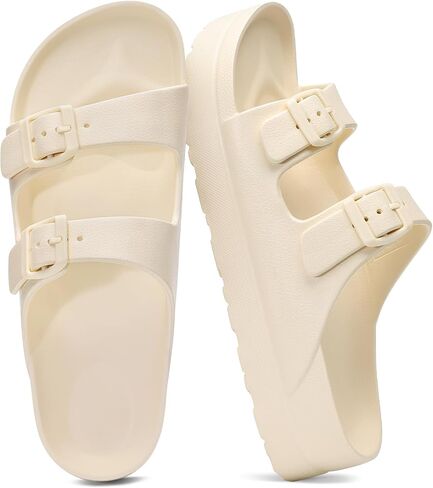shevalues Women’s Platform Sandals with Arch Support Comfortable EVA Slides | Lightweight Rubber Sandals with Adjustable Double Buckle, Chunky Slip-On Recovery Slides for Summer Beach,Cream White 41 in Kuwait