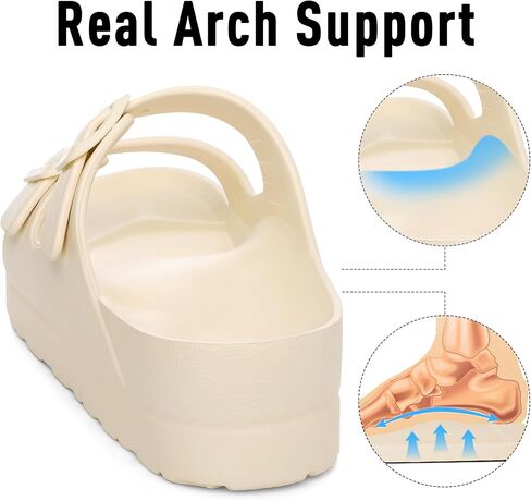 shevalues Women’s Platform Sandals with Arch Support Comfortable EVA Slides | Lightweight Rubber Sandals with Adjustable Double Buckle, Chunky Slip-On Recovery Slides for Summer Beach,Cream White 41 in Kuwait