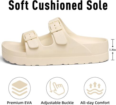 shevalues Women’s Platform Sandals with Arch Support Comfortable EVA Slides | Lightweight Rubber Sandals with Adjustable Double Buckle, Chunky Slip-On Recovery Slides for Summer Beach,Cream White 41 in Kuwait