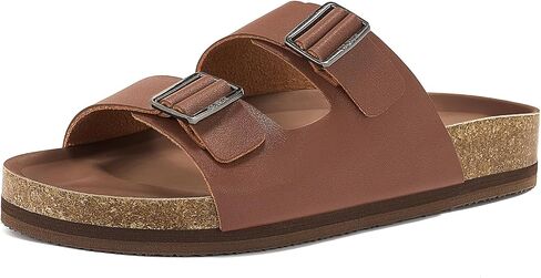 ZURIN Genuine Leather Platform Sandals for Women，Cork Footbed Wedge Chunky Sandals Women with Arch Support, Suede Slip On Slides Double Buckle Footwear for Summer Beach Walking Indoor Outdoor in Kuwait
