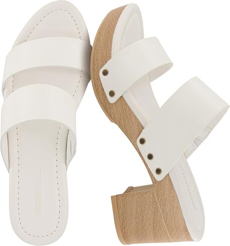 CUSHIONAIRE Sky Platform Sandals for Women, Faux Wood Block Heel Slide with Comfort Foam Footbed and Vegan Leather Straps, Wide Width Available in Kuwait