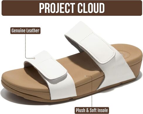 Project Cloud Genuine Leather Platform Womens Sandals, Double Strap (Adee) | Lightweight Adjustable Slides for Women - Non-Slip Outsole Comfortable Shoes Casual Summer Vacation Travel Everyday Wear in Kuwait