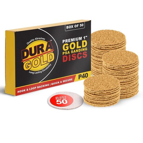 Dura-Gold - Premium - 320 Grit 1 "أقراص صنفرة ذهبية بخطاف وحلقة لآلات الصنفرة DA - صندوق مكون من 100 قرص تشطيب من ورق الصنفرة للسيارات والأعمال الخشبية in Kuwait