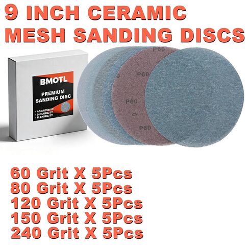 9 Inch Mesh Sanding Disc Assortment: 25Pcs Premium Ceramic Net Sanding Discs 60 80 120 150 240 Assorted Grit, Dustless Hook & Loop Round Sandpaper Replacement Pad for Drywall Sander in Kuwait