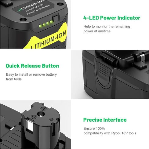 TREE.NB 18Volt 8.0Ah Replacement for Ryobi 18V Lithium Battery Ultra-High Capacity Compatible with Ryobi ONE+ 18V Battery P102 P103 P104 P105 P106 P107 P108 (2Pack) in Kuwait